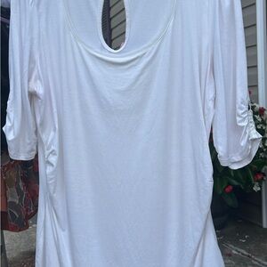White House Black Market White Blouse with Keyhole Back